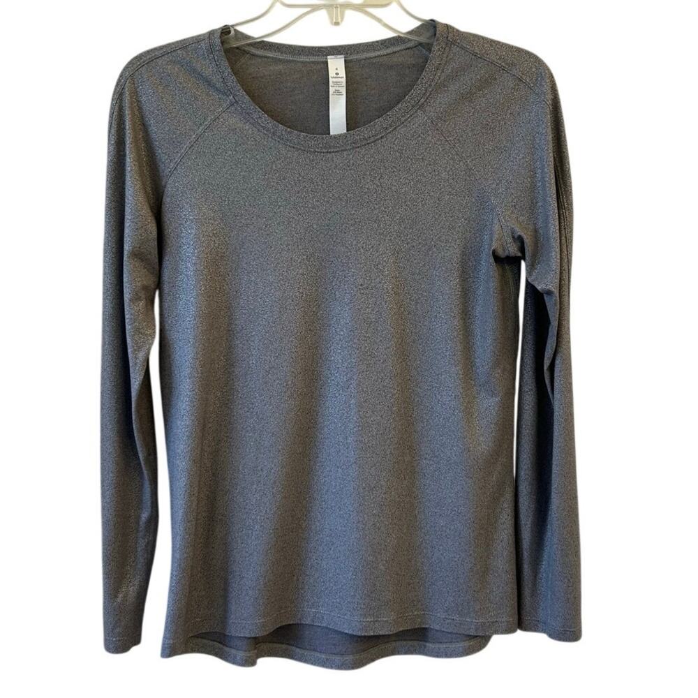 Lululemon Metallic Gray Long Sleeve Crewneck Shirt Top Women's Size 4